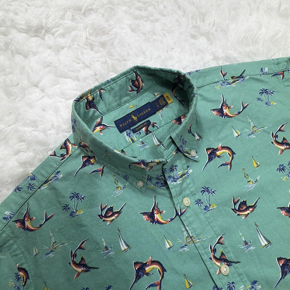 Polo Ralph Lauren Men's Large Shirt Sailing All Over Print Button Up Fish Island
